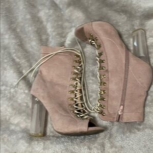 Elegant Pink Lace-Up Ankle Boots